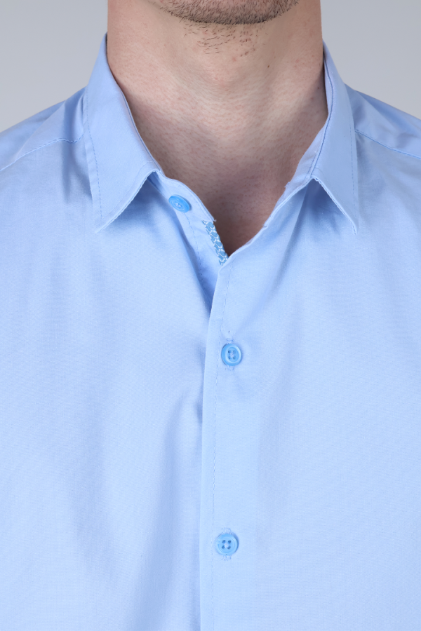Camisa Azul Cielo Hombre Slim Fit Lisa Manga Corta Ropa Casual